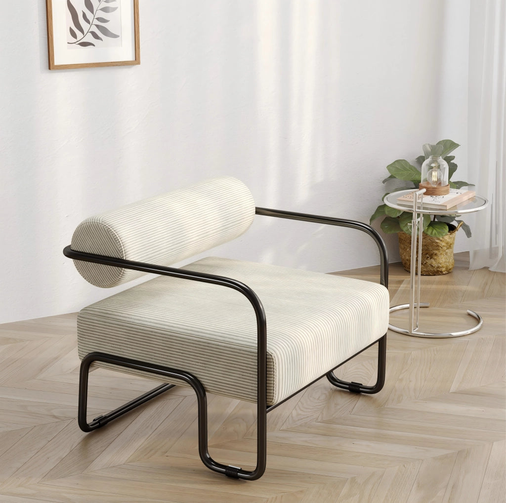 Poltrona lounge con montaggio a incastro in velluto a coste beige
