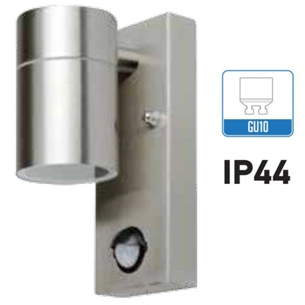 Trade Shop - Applique Lampada Da Parete Corpo In Alluminio Con Sensore Movimento Gu10 Ip44 -