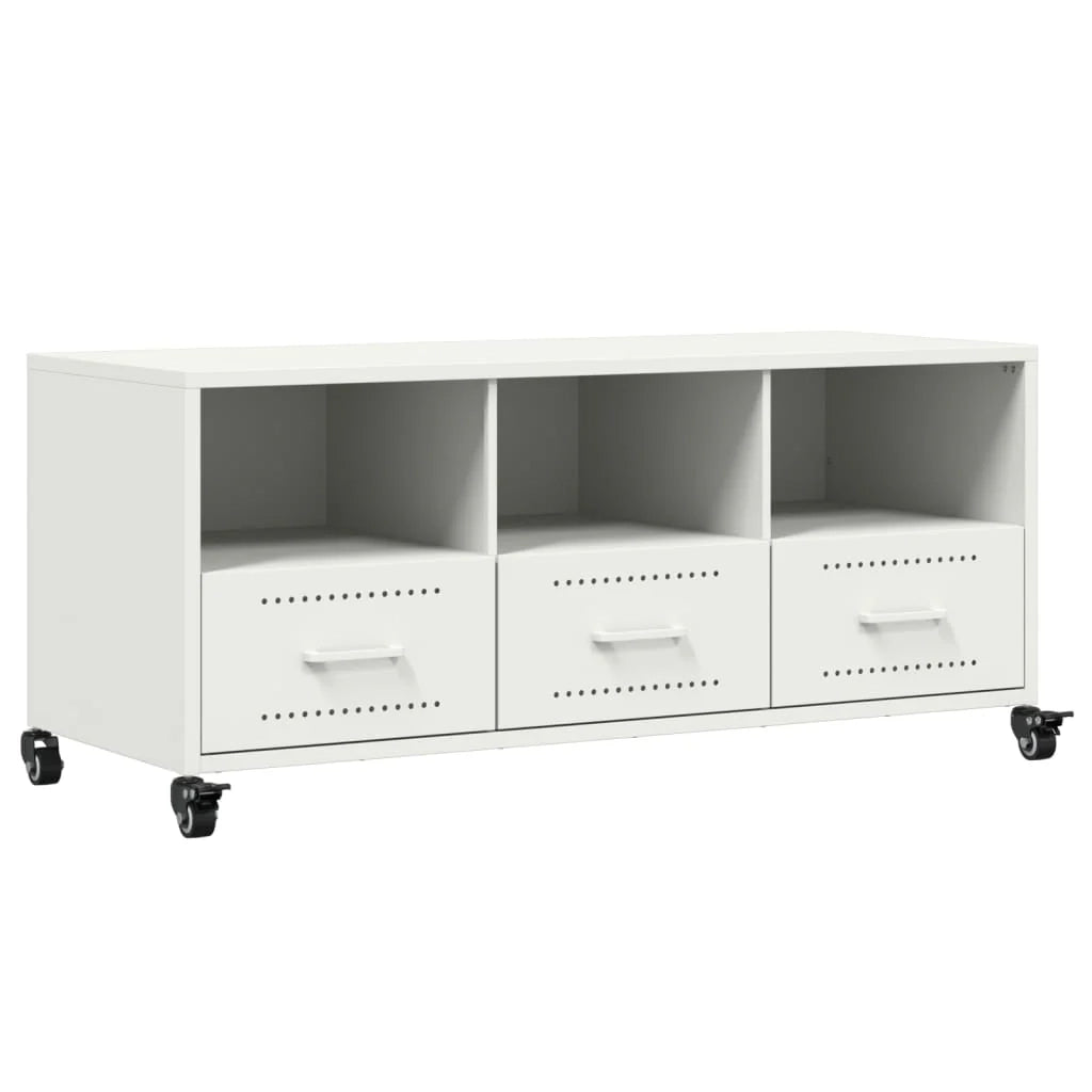 Mobile TV multimediale mensola TV credenza mobile TV sala da pranzo soggiorno camera da letto 100,5 x 39 x 43,5 cm acciaio bianco 02_0025536