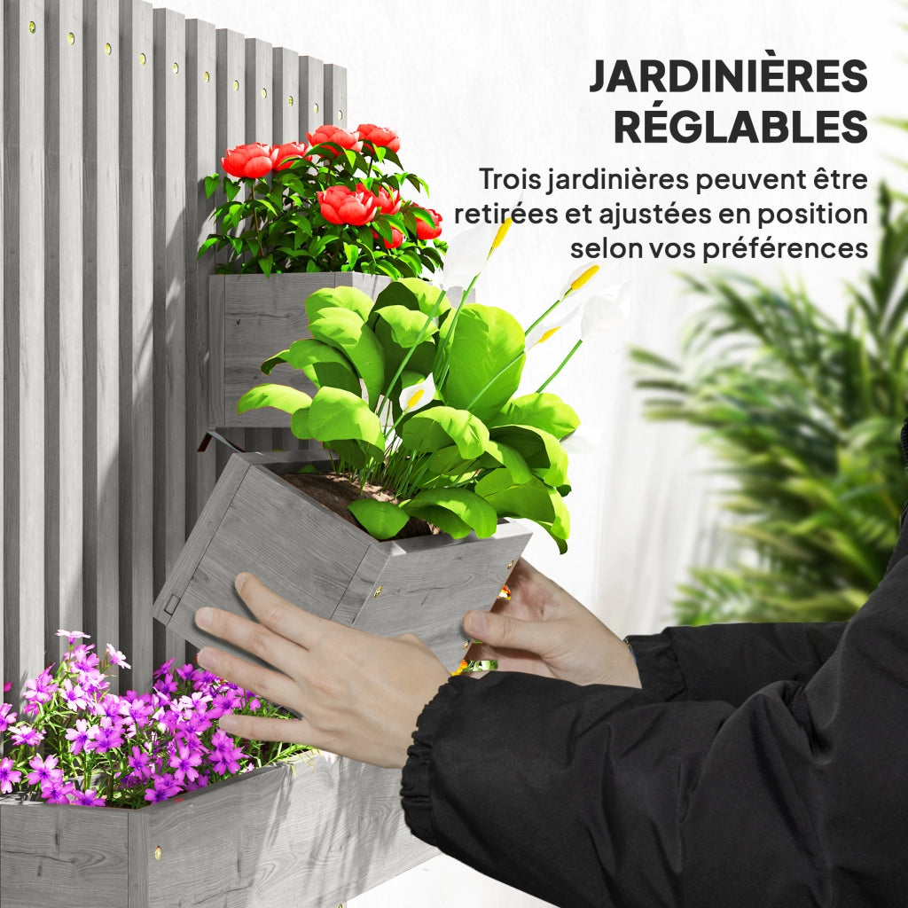 Giardino murale 3 bacs ¨C Minimal ¨C grigio legno 60x16x80 cm