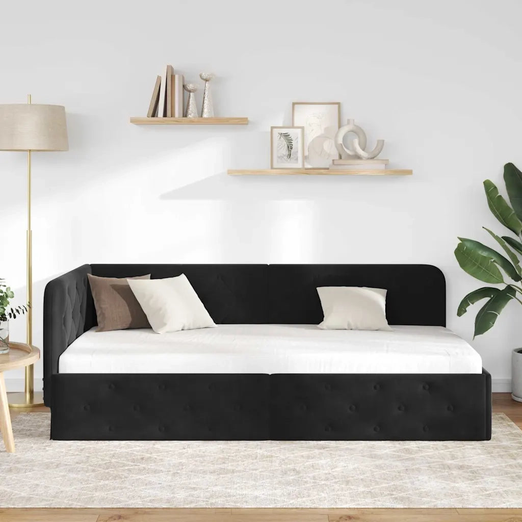 Cornice del letto ad angolo Nero 100 x 200 cm Velluto