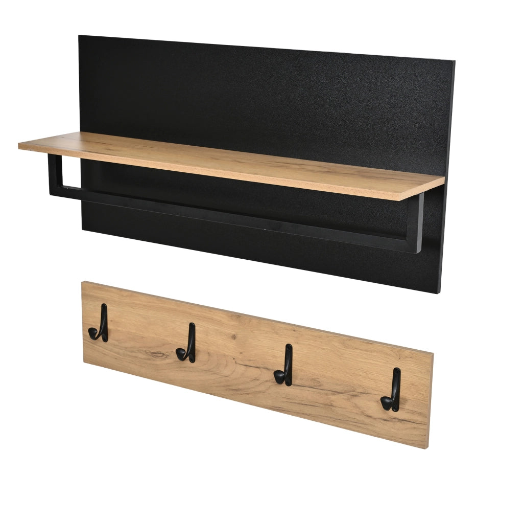 Set ingresso modulare 156x36x176 cm con specchio; scarpiera ribaltabile; 4 ganci; naturale e nero