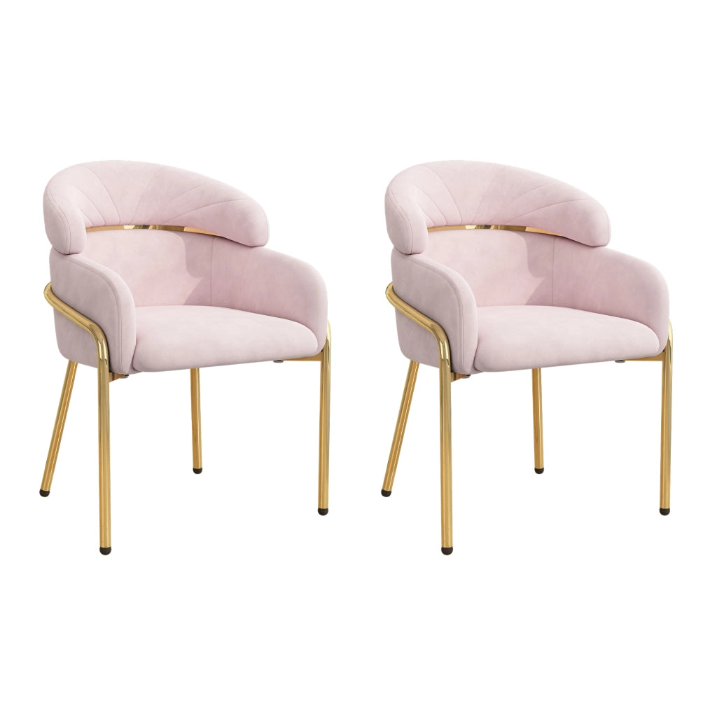 Sedia da pranzo in velluto con schienale ergonomico e gambe in metallo, Rosa