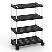 Carrello sottile a 4 piani con ruote bloccabili ganci laterali, Mobiletto per bagno e cucina estraibile Nero-Carrelli