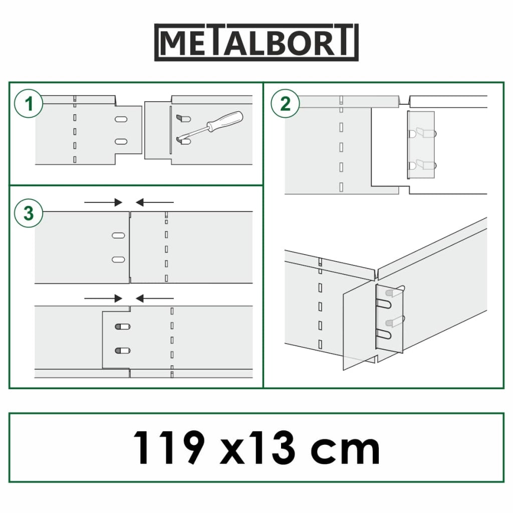 Bordure per prato, 8 pezzi, acciaio zincato, 119 x 13 cm, KLASIKA GARDEN