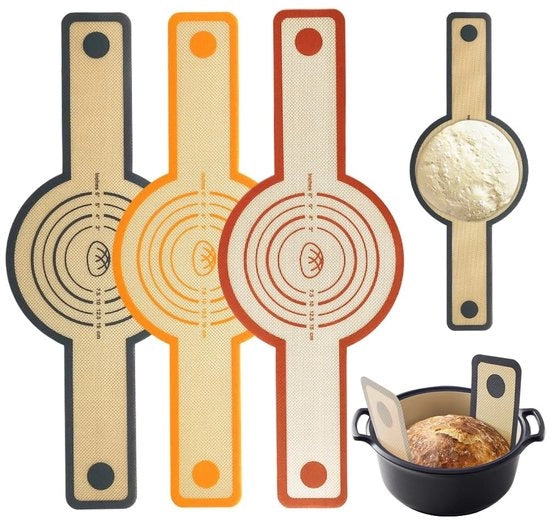 3 Mattoncini di Silicone per Dutch Oven, Mattoncini Antiscivolo Riciclabili con Maniglie Lunghe, Resistente al Calore fino a 240°C, Facili da Pulire per Pane, Dolci e Forme Rondi e Ovale