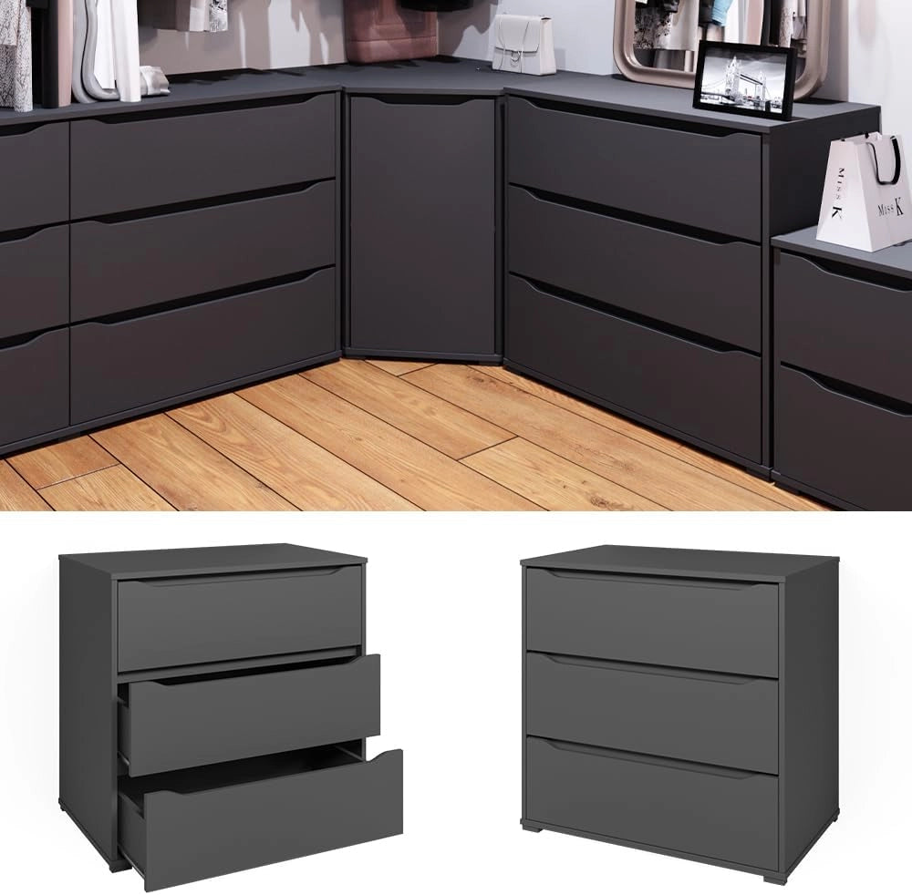Cassettiera per camera da letto Ruben, Antracite, 48 x 77.6 cm con 3 cassetti, per riporre abiti e oggetti di uso quotidiano