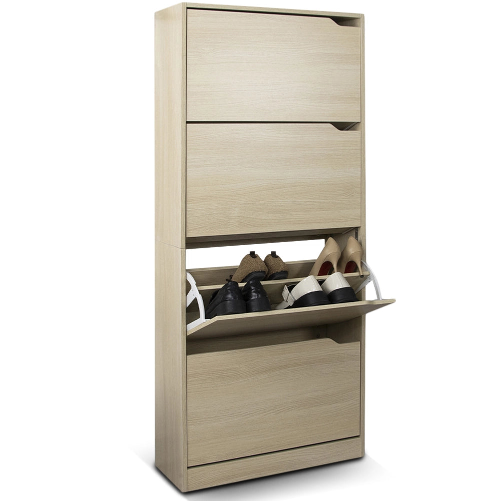 Scarpiera 4 Ante Ripiani Doppia Profondità Porta Scarpe Colore Olmo 63x24x150cm