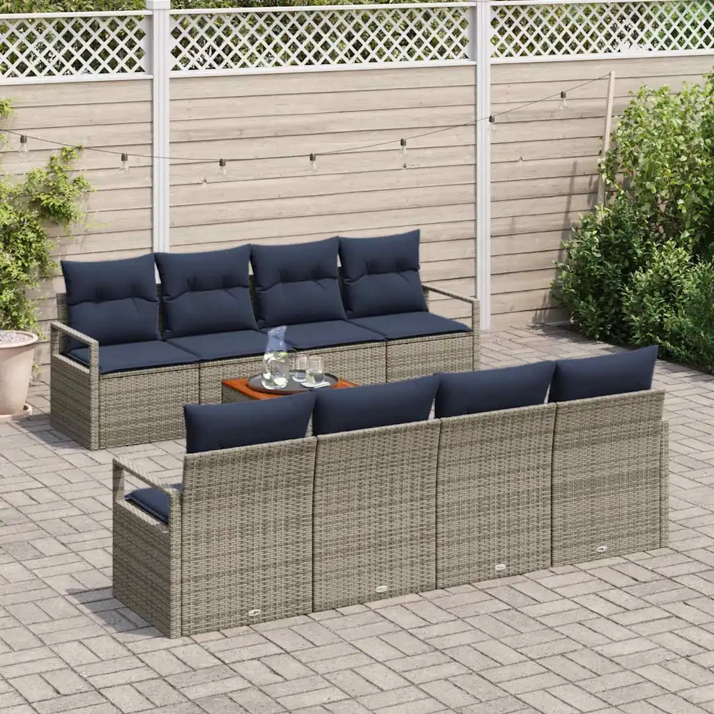 Set Divano da Giardino con cuscino 9 pcs Grigio polyrattan