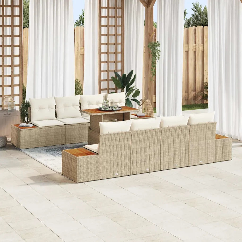 Set Divano da Giardino 9 pcs Beige Poly Rattan