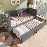 LETTO Daybed imbottito estraibile 90x200 cm Grigio con USB e Type-C senza materasso