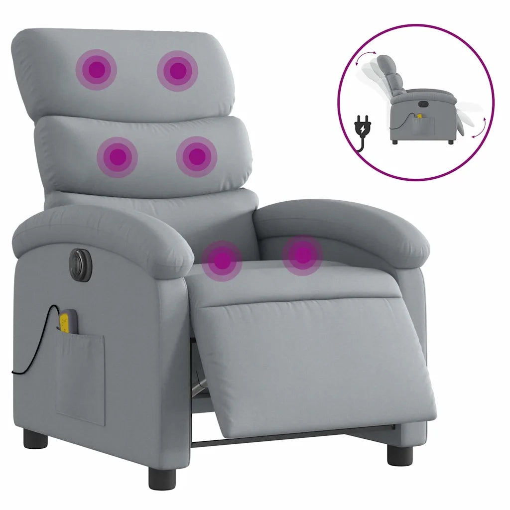 Poltrona | Sedia Relax Reclinabile Massaggio Elettrica Grigio Chiaro Tessuto