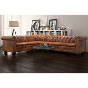 Divano Angolare Chesterfield 6 posti Pelle Artificiale Marrone 243618