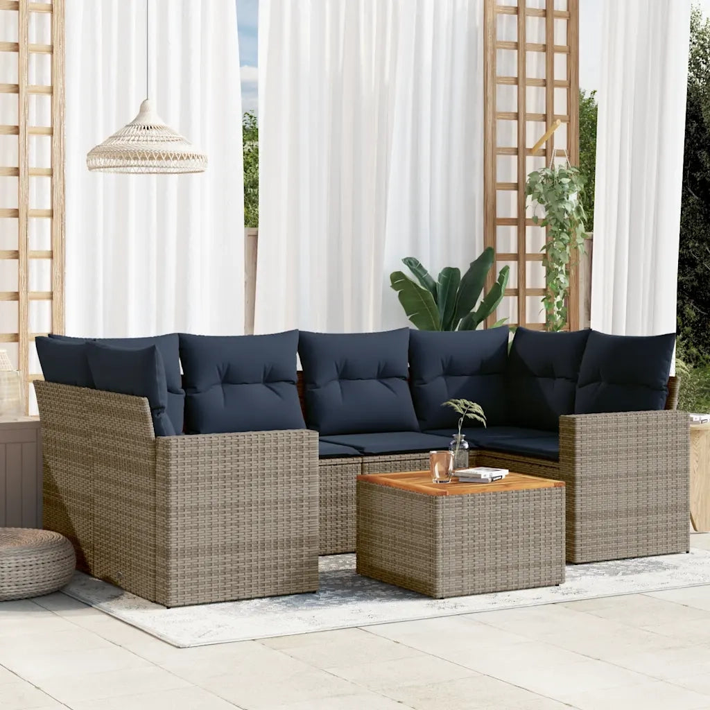 Set Divani da Giardino 7 pz con Cuscini Grigio in Polyrattan 3256355