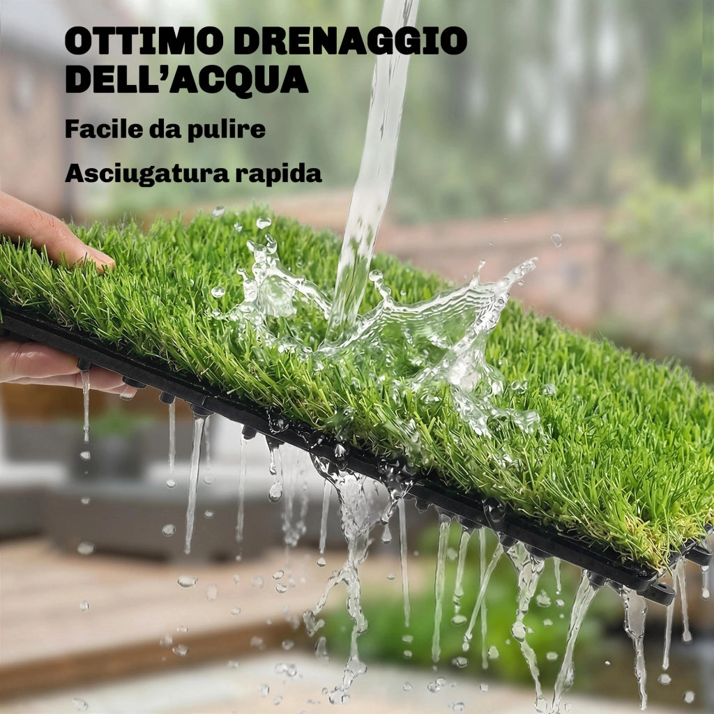 22 pezzi Erba Sintetica, Tappetino 30x30 cm, Pelo 25 mm, Verde