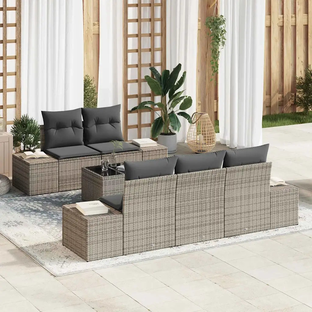 Set Divano da Giardino con cuscino 6 pcs Grigio polyrattan