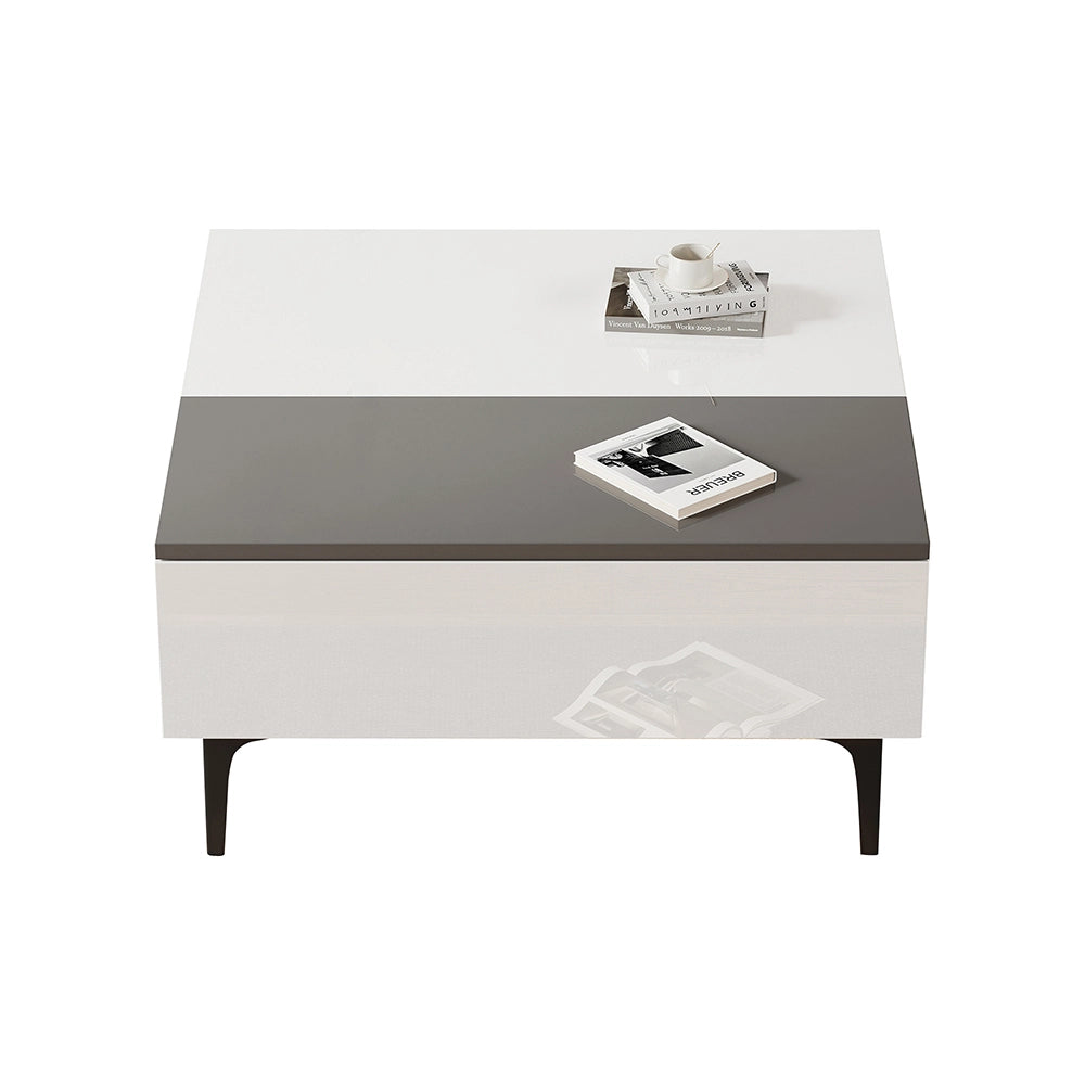 Tavolino-Xylo-70x70x35cm bianco regolabile LED cassetti