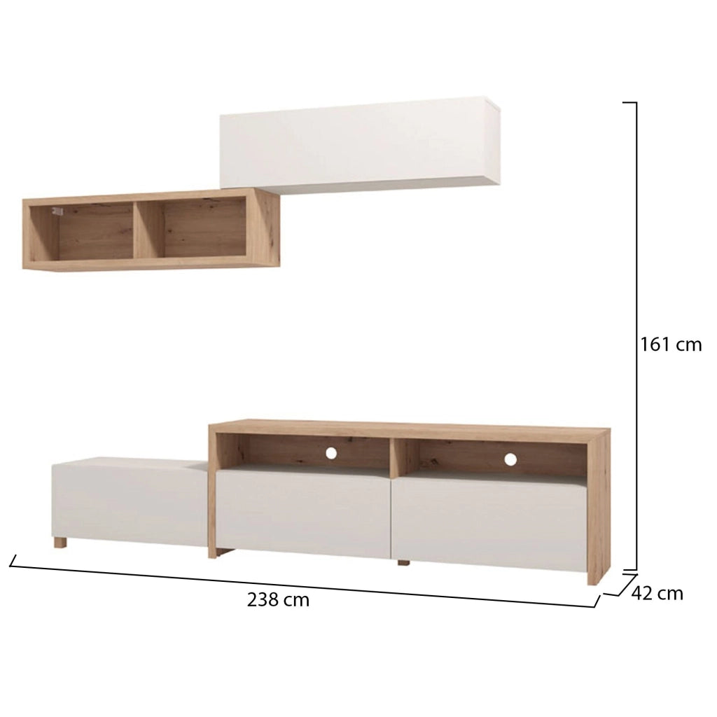 Mobile Soggiorno Tiana, Parete Attrezzata 6 Ripiani, 237.5x41.5x160.5h cm Bianco Crema