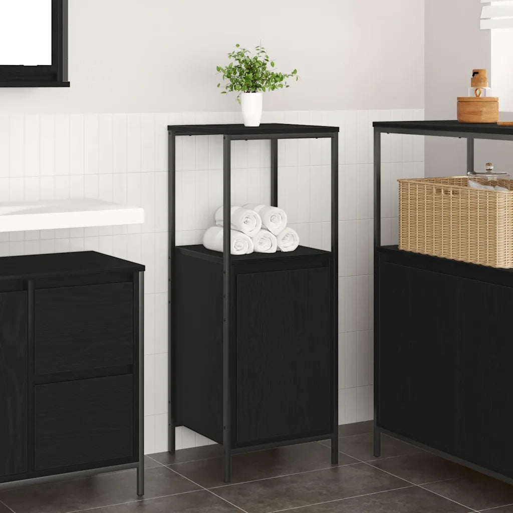 Mobile da Bagno con Ripiani Rovere Nero 36x35x95 cm 861912