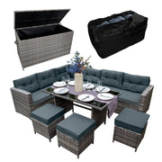 Set d'angolo in rattan e box da giardino Grigio Grande Cuscino Cassapanca 582L Outdoor