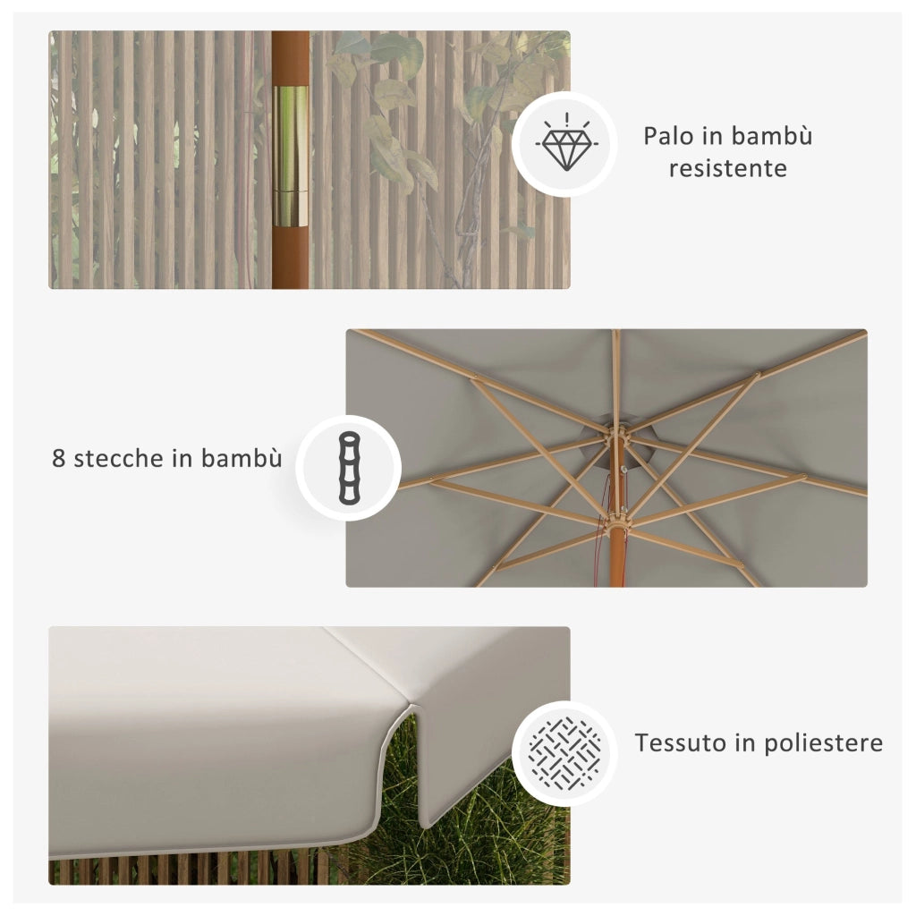 Ombrellone da Giardino Ø325x250 cm in Bambù e Poliestere Grigio