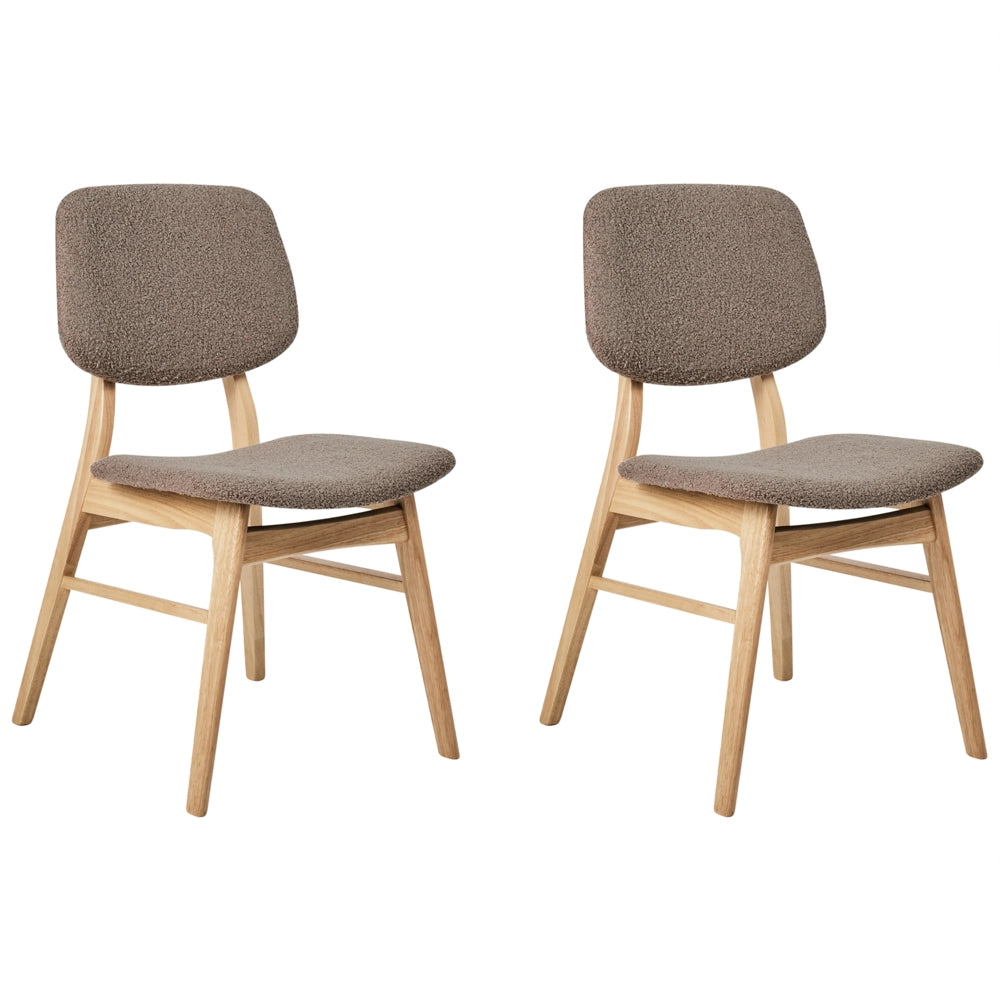 Set di 2 sedie da pranzo in tessuto tortora e legno chiaro stile retrò senza braccioli