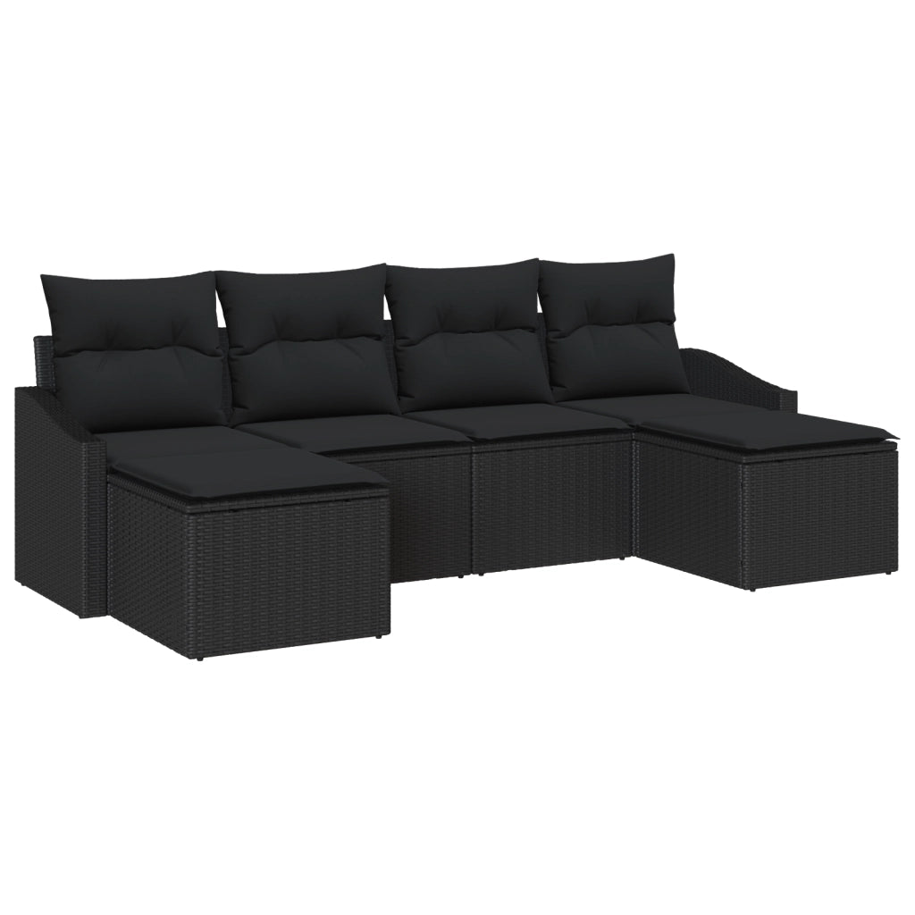 Set da Pranzo da Giardino a 6 Pezzi con Cuscini in Rattan Nero