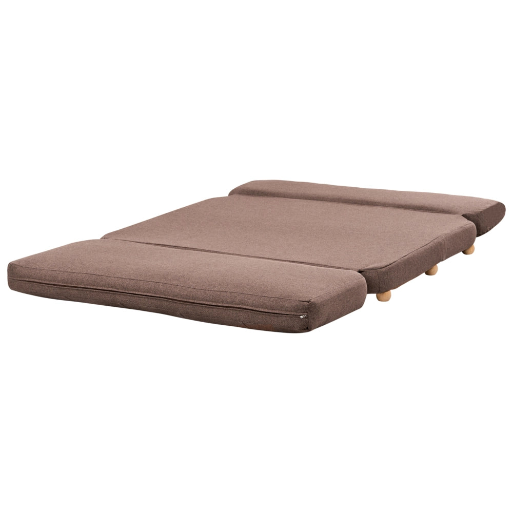 Divano letto marrone rivestimento in finto lino gambe in legno 2 posti funzione letto trapuntato soggiorno camera da letto camera degli ospiti