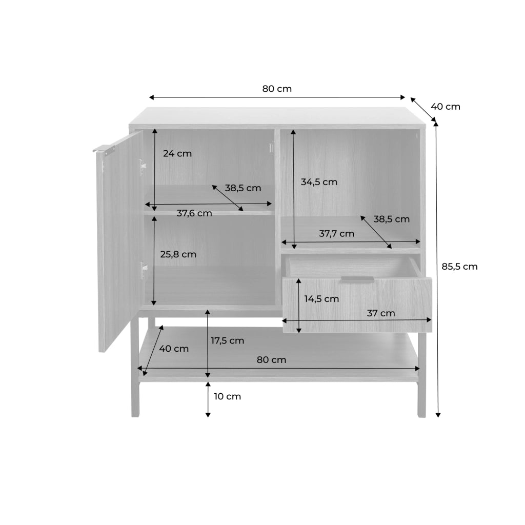 Credenza a 1 anta in legno di noce, 80cm, noce