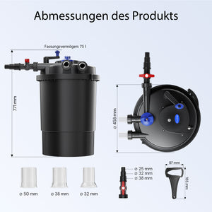 CPF-30000 Filtro a pressione per laghetto con lampada UVC 55 W 12.000 l/h, Chiarificatore integrato