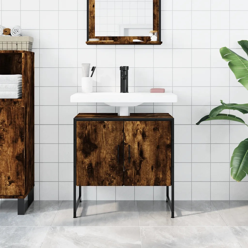 Mobile Lavabo Bagno Rovere Fumo 60x33x60 cm Legno Multistrato