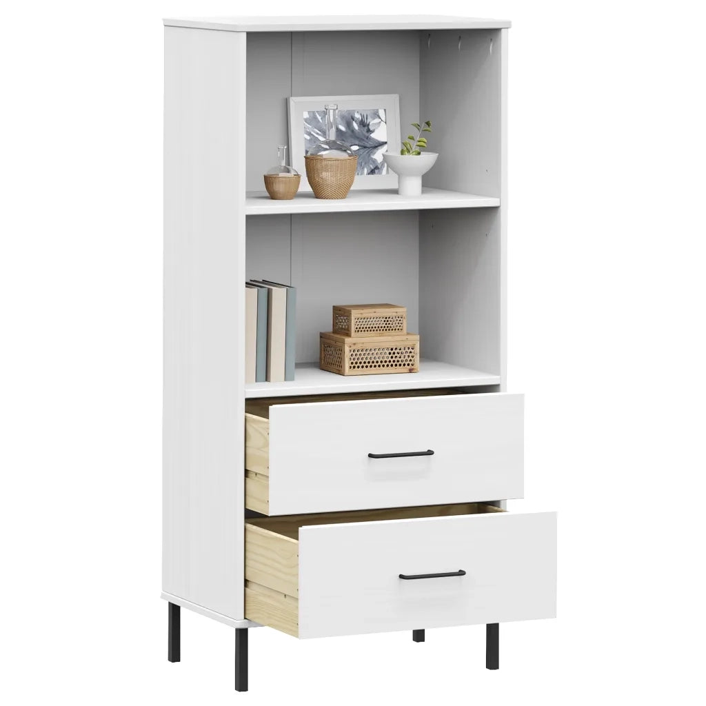 Libreria 2 Cassetti Bianco 60x35x128,5 cm Legno Massello OSLO 351011
