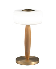 Lampada da tavolo Elea LED 8W 860lm 3000K, Struttura in metallo, legno e vetro soffiato con regolazione luce al tocco, Colore Ottone satinato - Elea