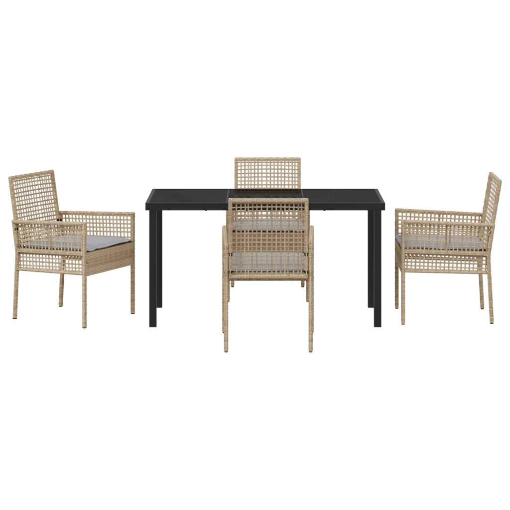 Set da Pranzo per Giardino 5 Pezzi con Cuscini Rattan Beige