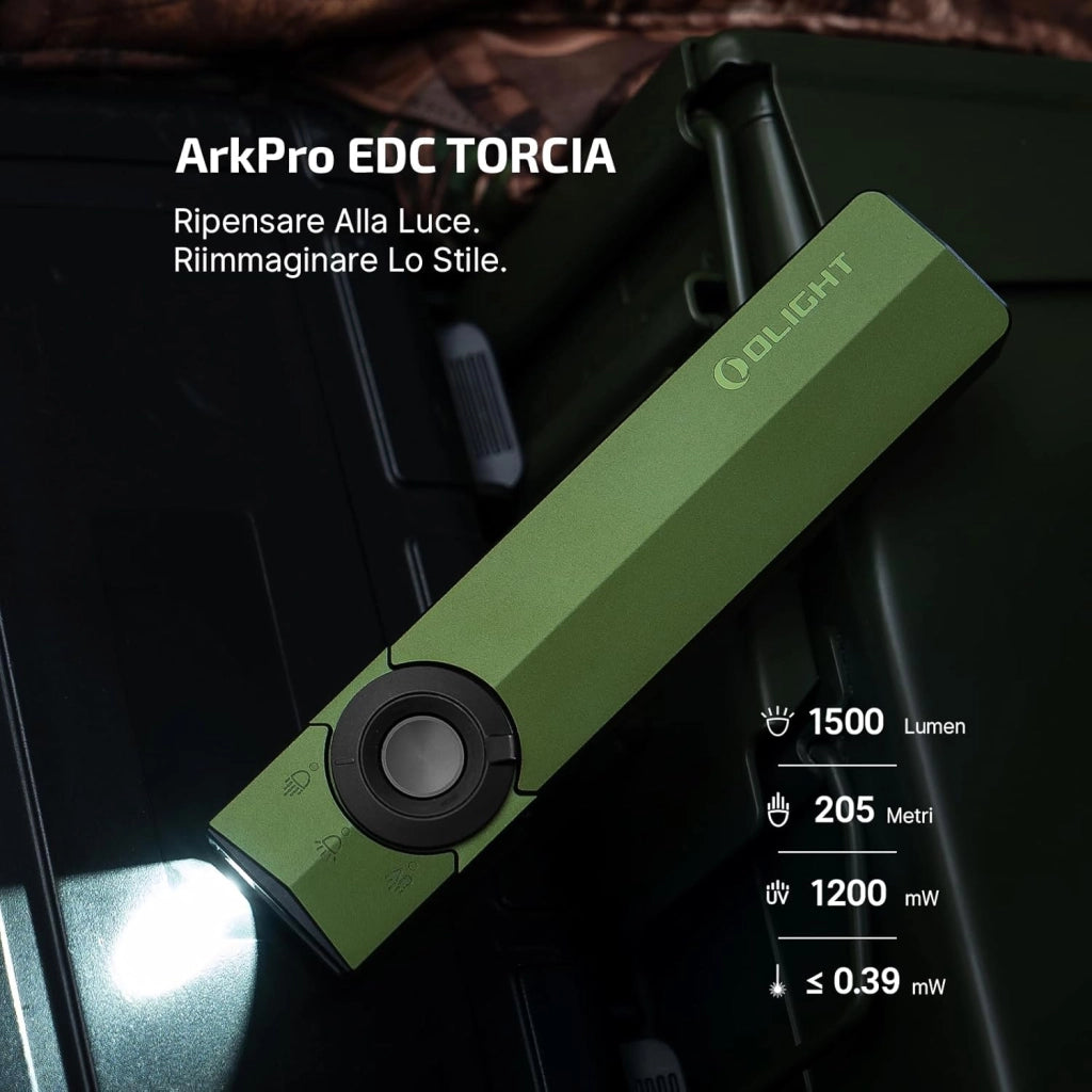 ArkPro 1.500 Lumen Torcia Piatta con Luce Diffusa Pura, Concentrata, UV e Verde, con Due Opzioni di Ricarica, per Attività All'aperto, Rilevamento e Indicazione (Verde OD)