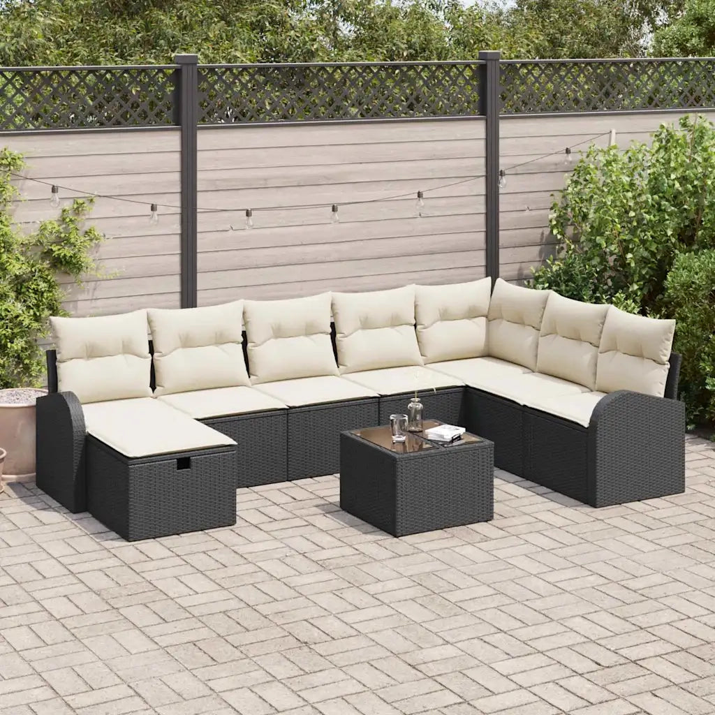 Set di divani con cuscino Nero e crema polyrattan 3359136