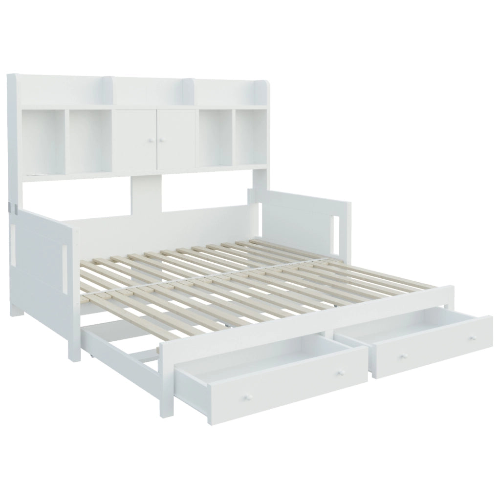 Divano letto estraibile 90x190 cm bianco in compensato e MDF con vani e LED