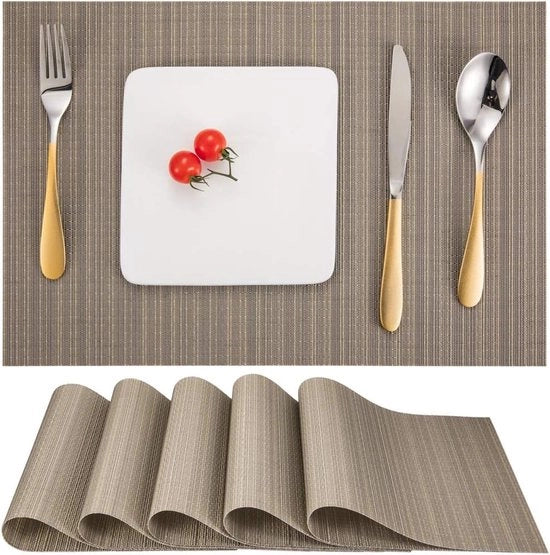 Set di assi da tavola da 6, assi da tavola in vinile tessuti lavabili resistenti al calore antiscivolo adatti per cucina famiglia ristorante bar caffè (oro argento)