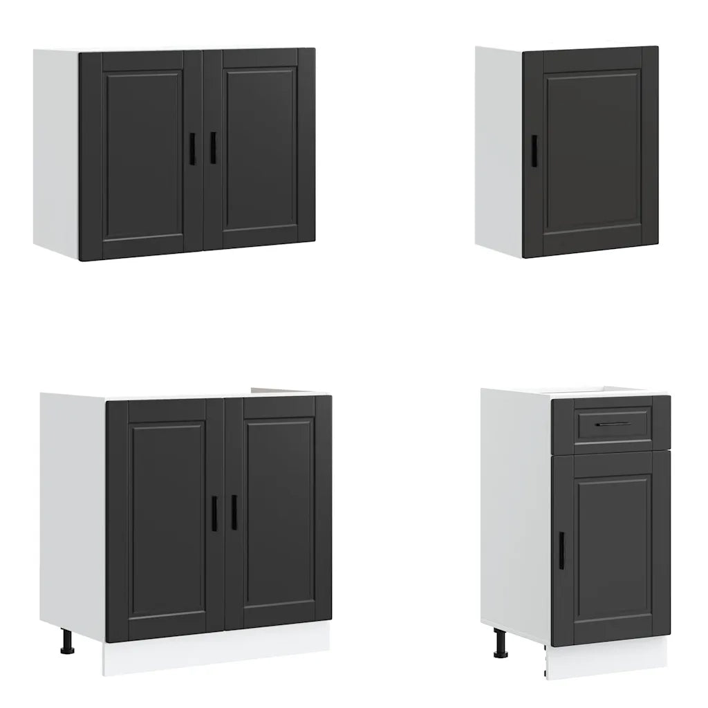 Set Mobili da Cucina 7 pz Porto Neri Legno Multistrato 3314782