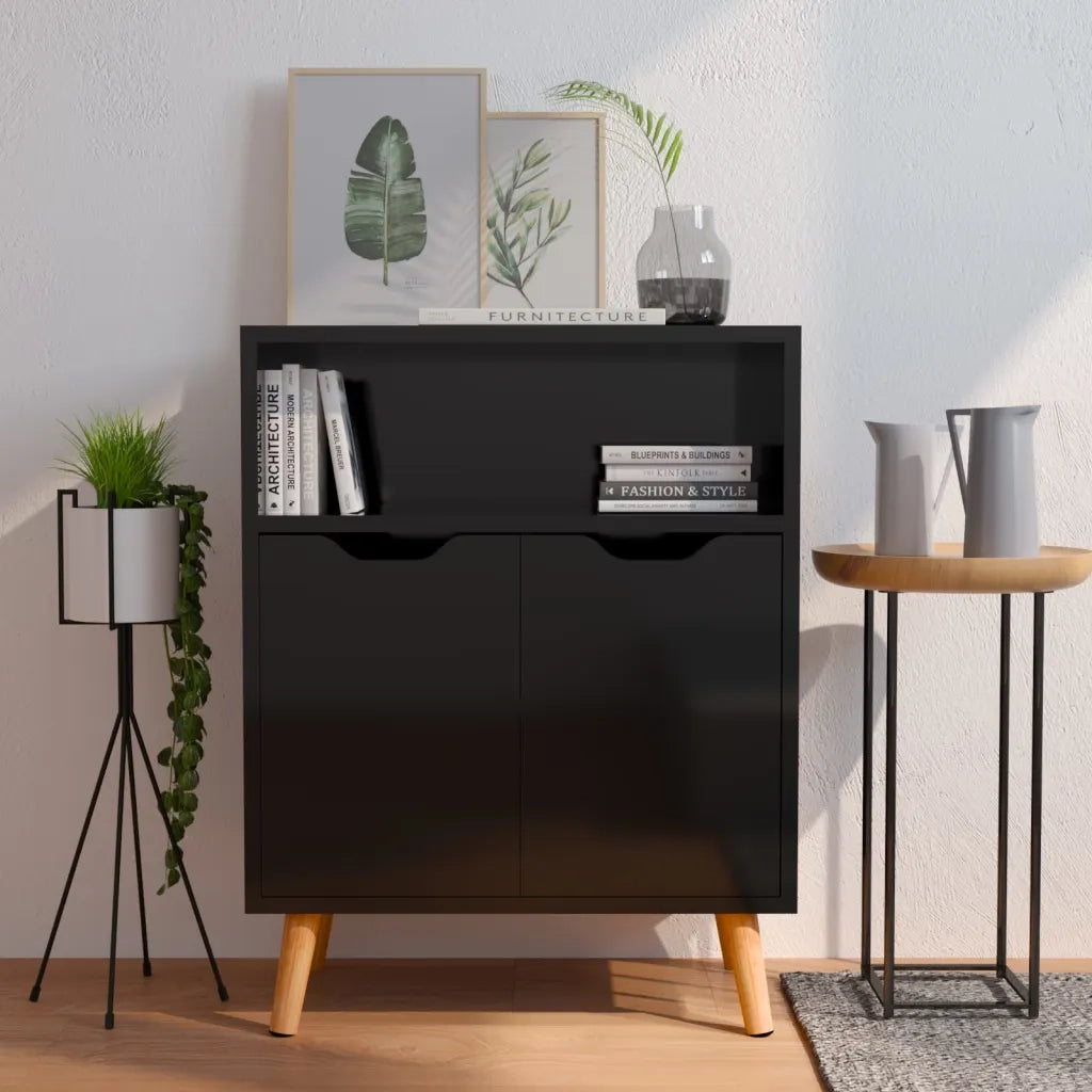 Credenza Nero Lucido 60x30x72 cm in Legno Multistrato 326829