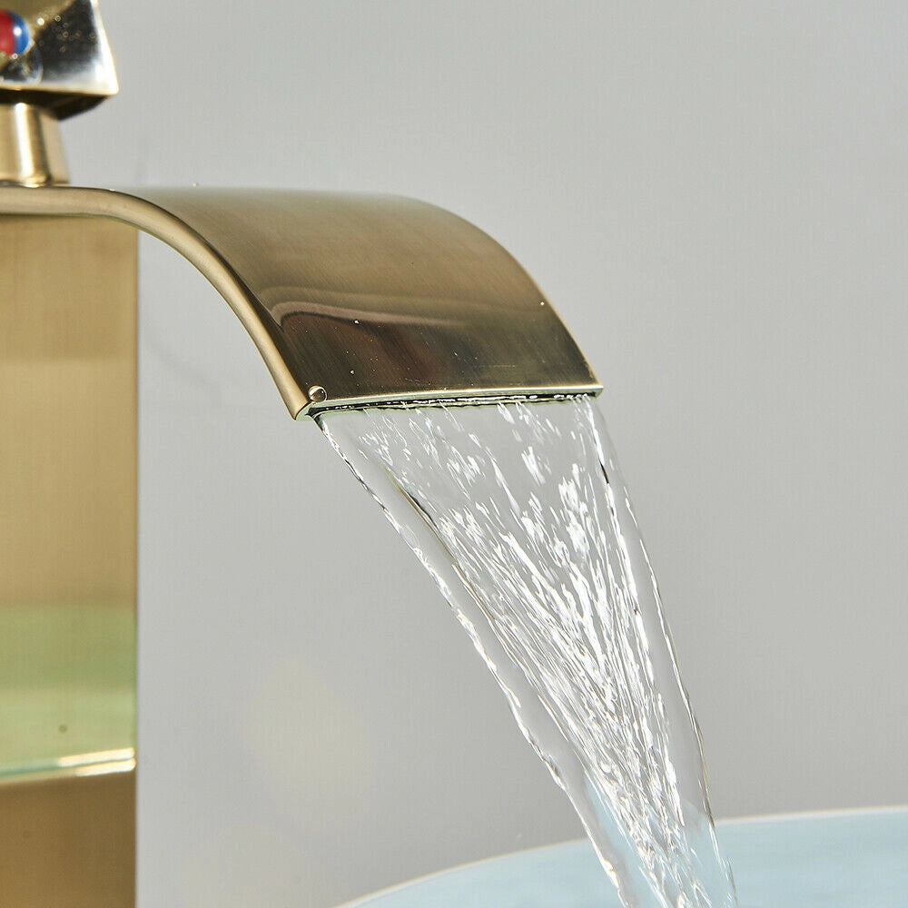 Trade Shop - Rubinetto Alto Da Bagno Design Moderno A Cascata Miscelatore Monocomando Dorato -