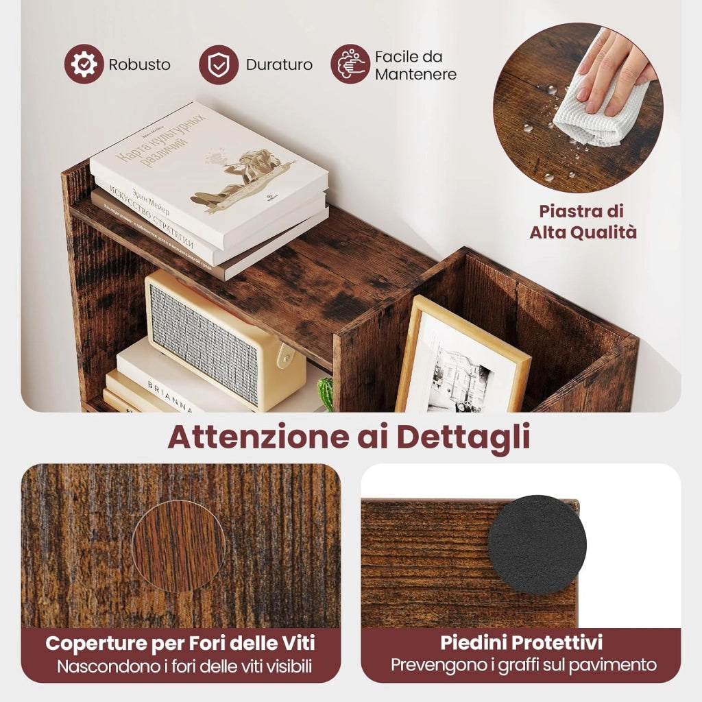 Libreria a 6 Ripiani, Scaffale Alto Salvaspazio in Legno, Libreria Moderna per Studio, Ufficio, Soggiorno e Camera da Letto, 69 x 22 x 163 cm (Marrone)