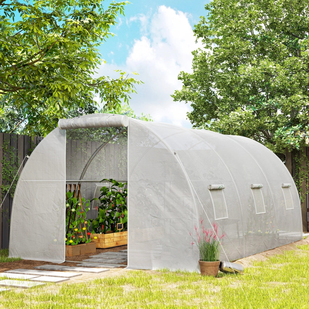 Serra Tunnel da Giardino ¨C Xylo ¨C 4,5x3x2m Bianco Acciaio Galvanizzato 6 Finestre