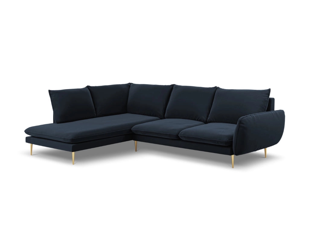 Cosmopolitan Design - Divano angolare sinistro "Vienna" 6 posti in velluto blu scuro 