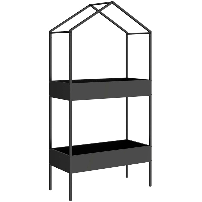 PORTAFIORI a 2 livelli 75x35x150 cm metallo nero con ganci