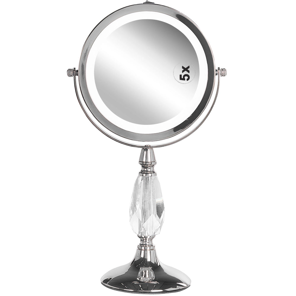 Specchio da tavolo double face per trucco a LED metallo argento ø 18 cm 1x / 5x