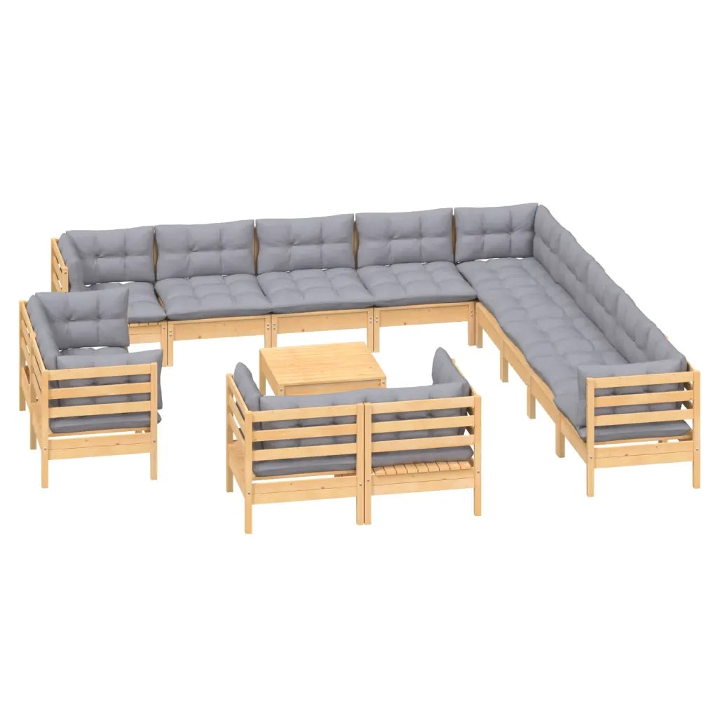 Set Divani da Giardino 14 pz con Cuscini Grigi Massello di Pino 3096964
