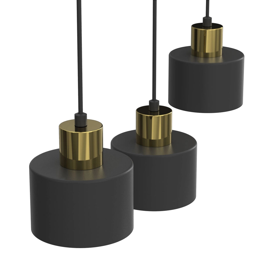 Lampada sospesa Parkla 3 luci E27 nera oro Luminex