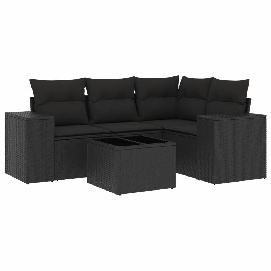 Set Divani da Giardino 5 pz con Cuscini in Polyrattan Nero