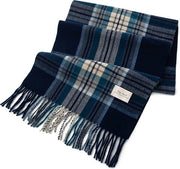 Scialle Plaid Classici - Dimensioni 200x37cm - Materiale Faux Kasjmier - Stile Unisex - Disegno Blu e Bianco - 37*200cm